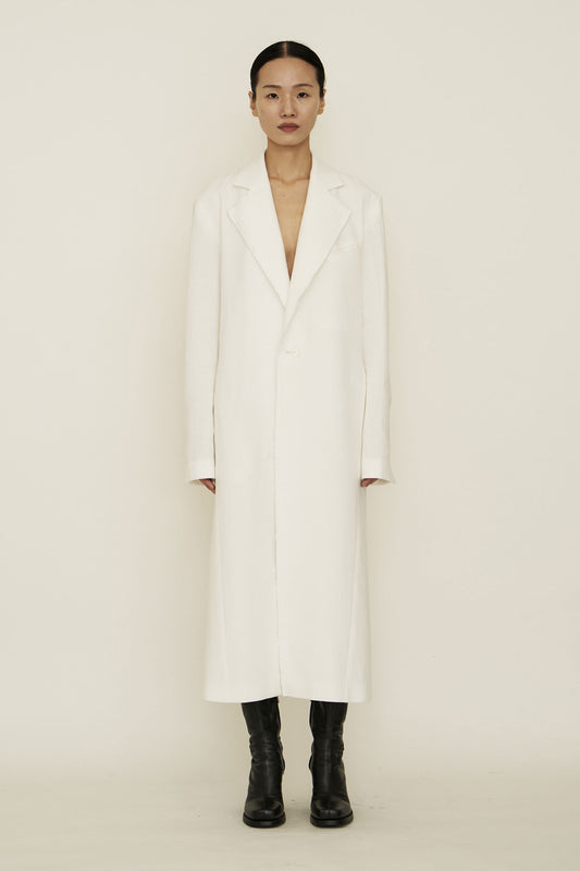 WHITE COTTON RAW EDGE BLAZER COAT