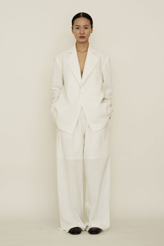WHITE COTTON RAW EDGE BLAZER