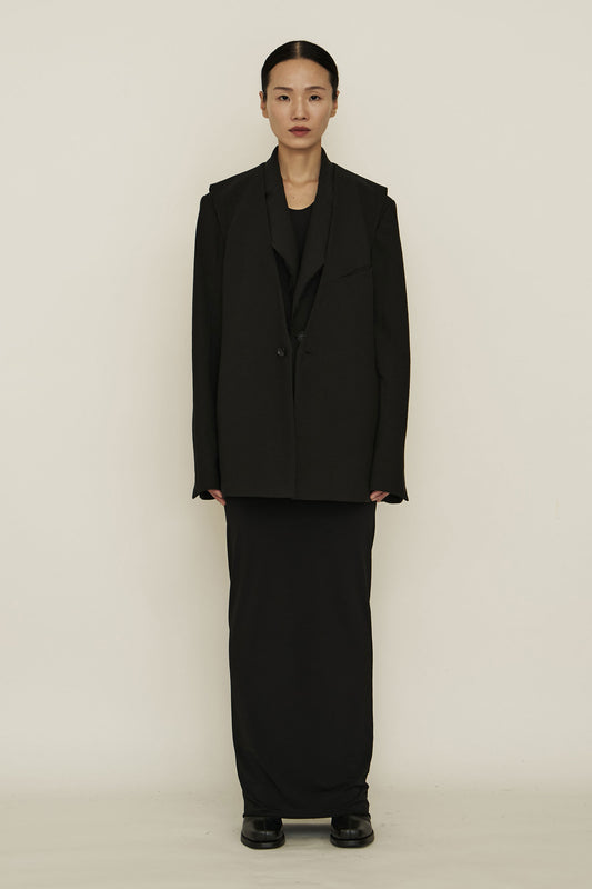 BLACK COTTON RAW EDGE BLAZER