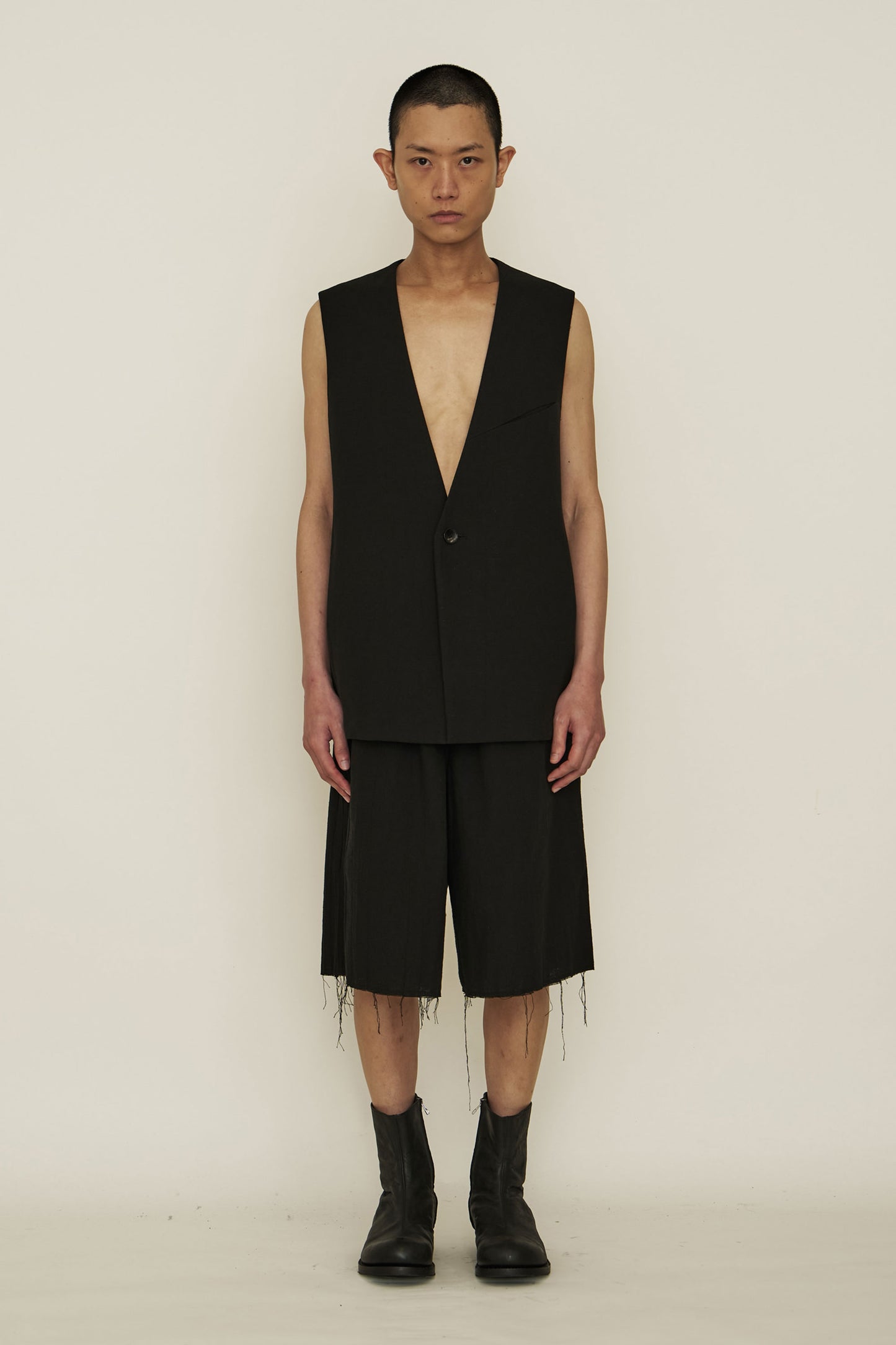 BLACK COTTON SUIT VEST