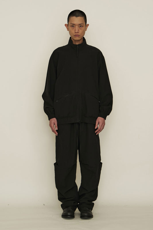 BLACK COTTON HIGH-NECK ZIP-UP JACKET