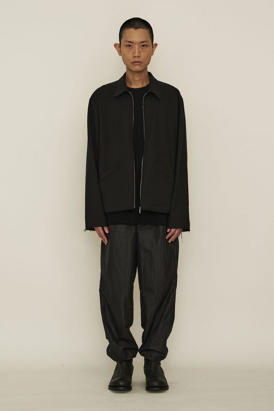 BLACK COTTON ZIP-UP JACKET