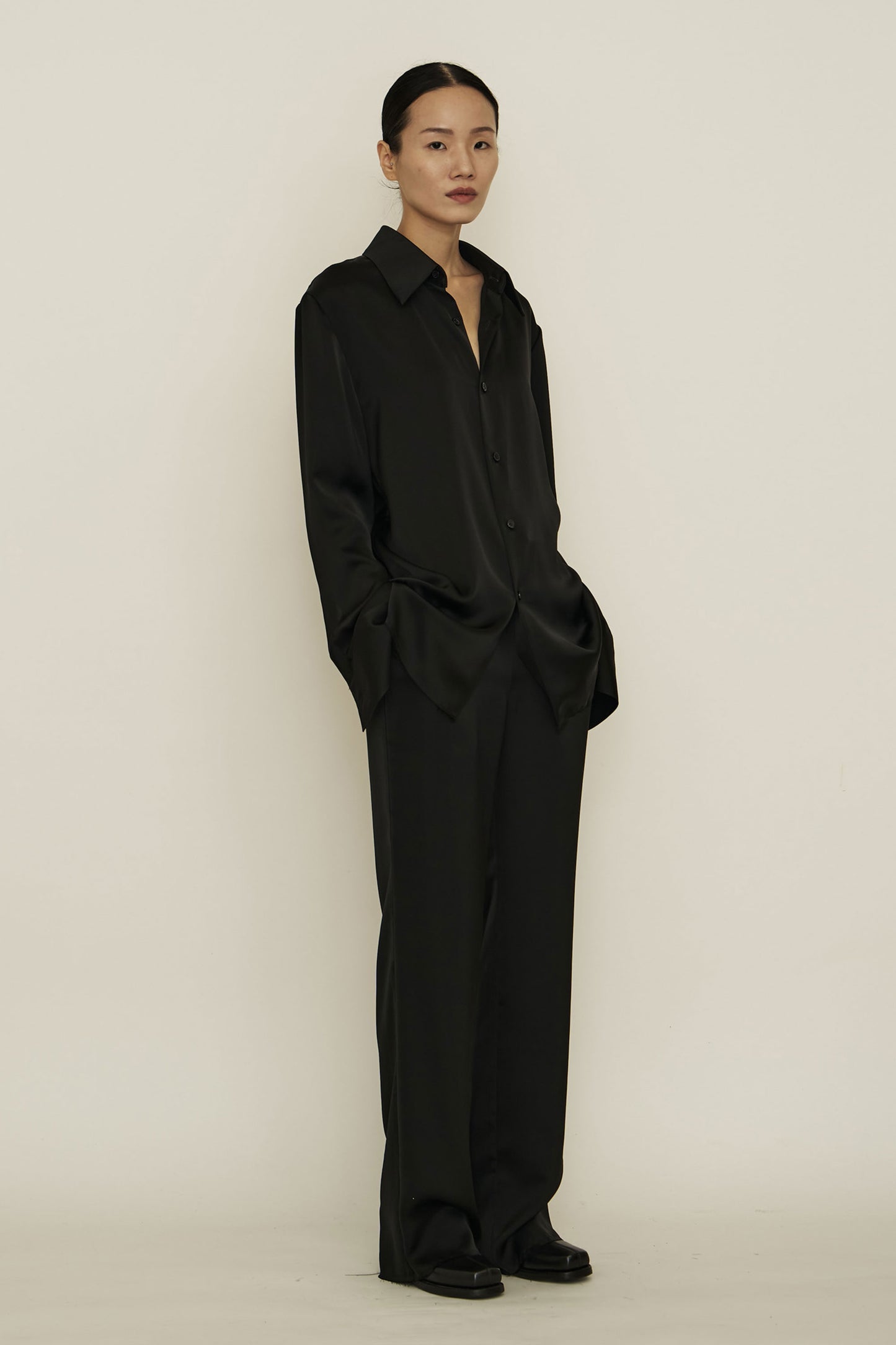 BLACK ACE DRAWSTRING RAW EDGE TROUSERS
