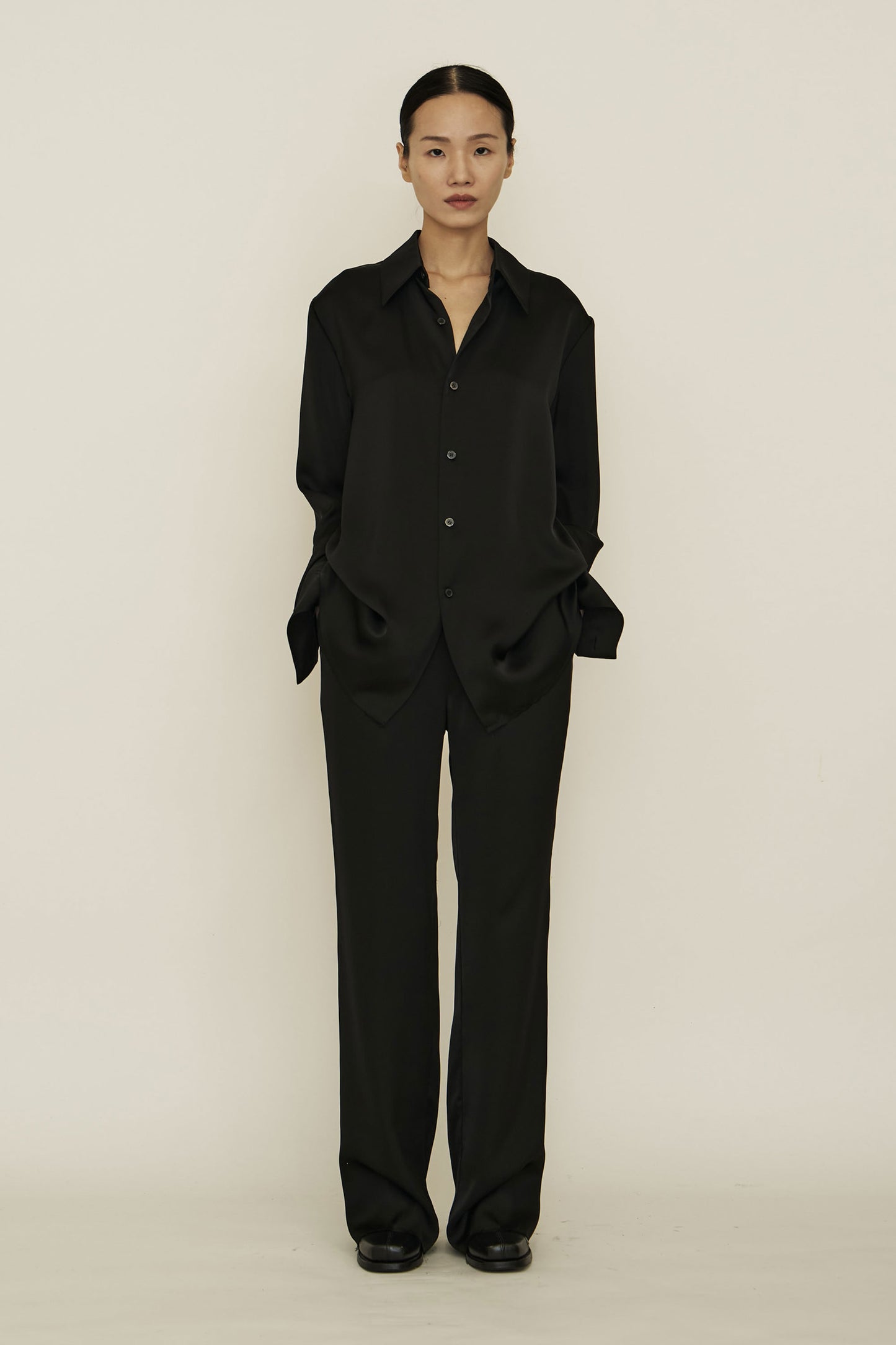 BLACK ACE DRAWSTRING RAW EDGE TROUSERS