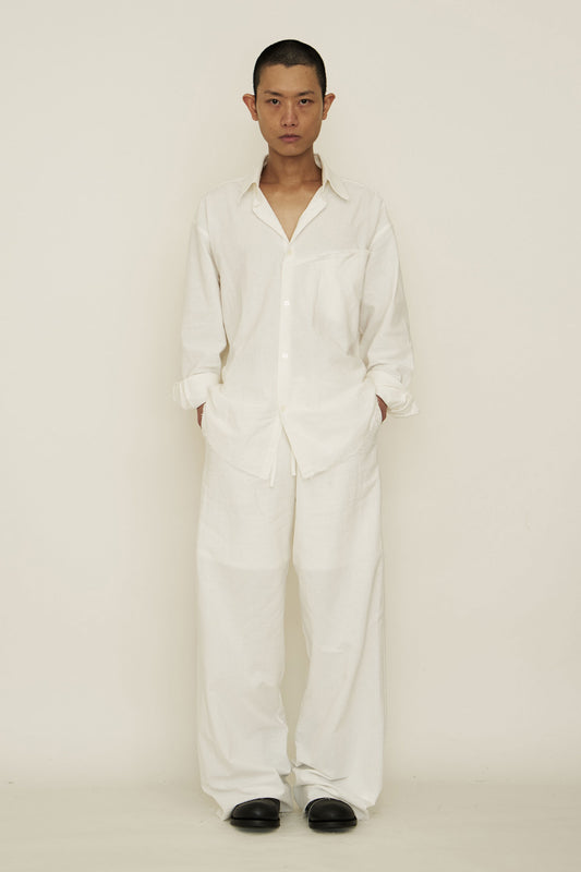 WHITE COTTON WIDE PANTS