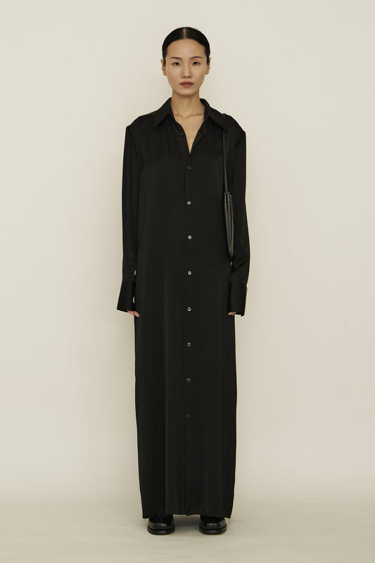 BLACK ACETATE RAW EDGE SHIRT DRESS