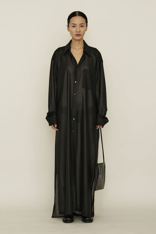 BLACK CHIFFON WIDE MAXI SHIRT DRESS