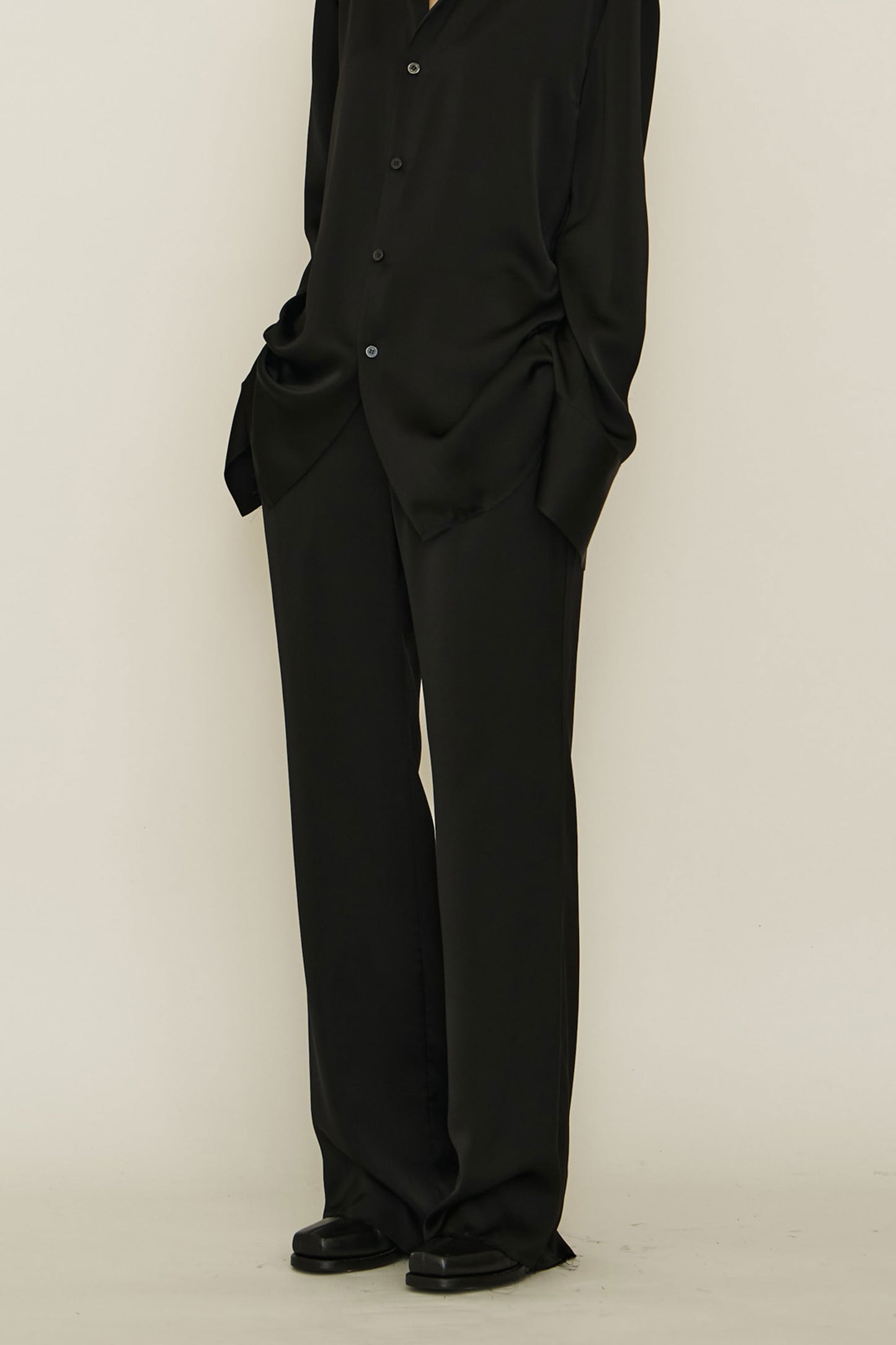 BLACK ACE DRAWSTRING RAW EDGE TROUSERS