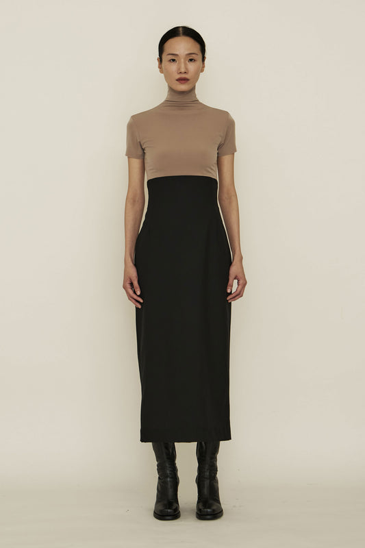 NUDE SKINNY HIGH NECK SHORT-SLEEVE TOP