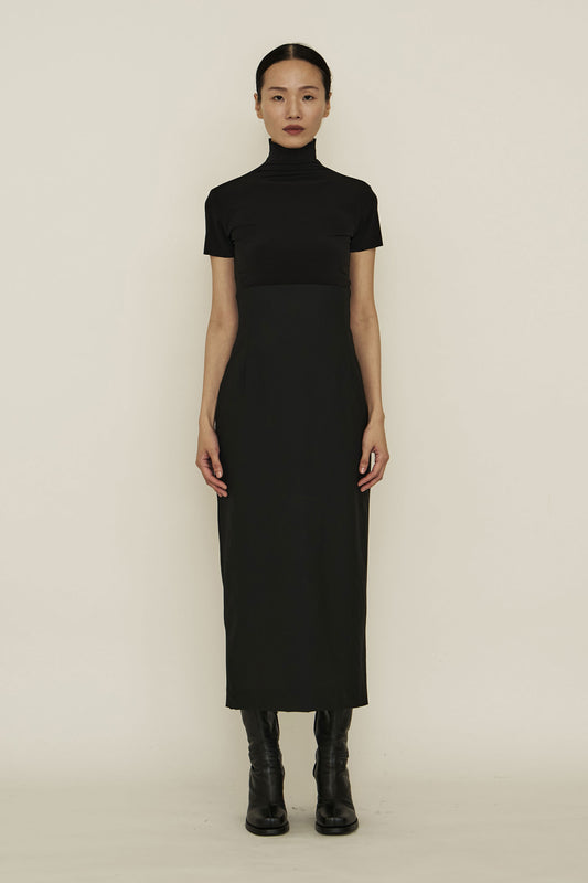 BLACK SKINNY HIGH NECK SHORT-SLEEVE TOP