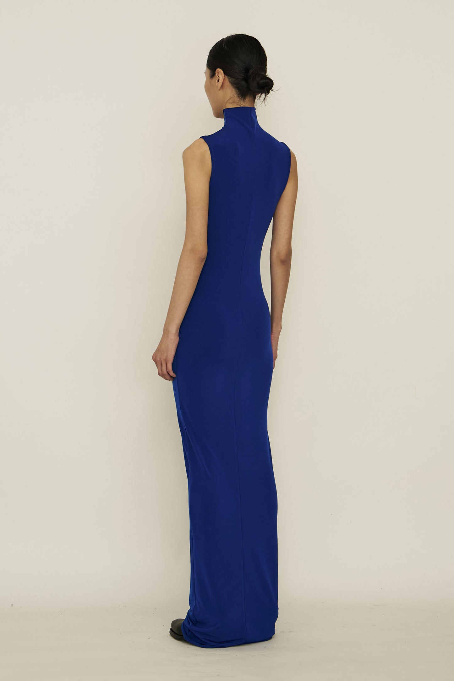 BLUE SKINNY HIGH NECK SLEEVELESS MAXI DRESS