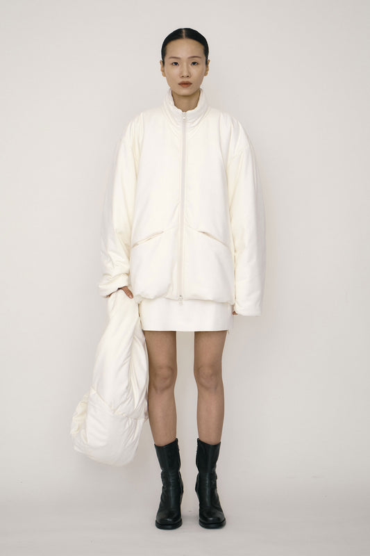 WHITE FAUX-SUEDE PADDED SCARF BAG