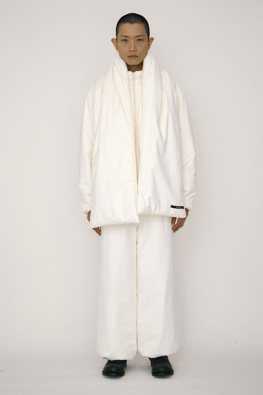 WHITE FAUX-SUEDE PADDED WIDE PANTS (MADE TO ORDER)