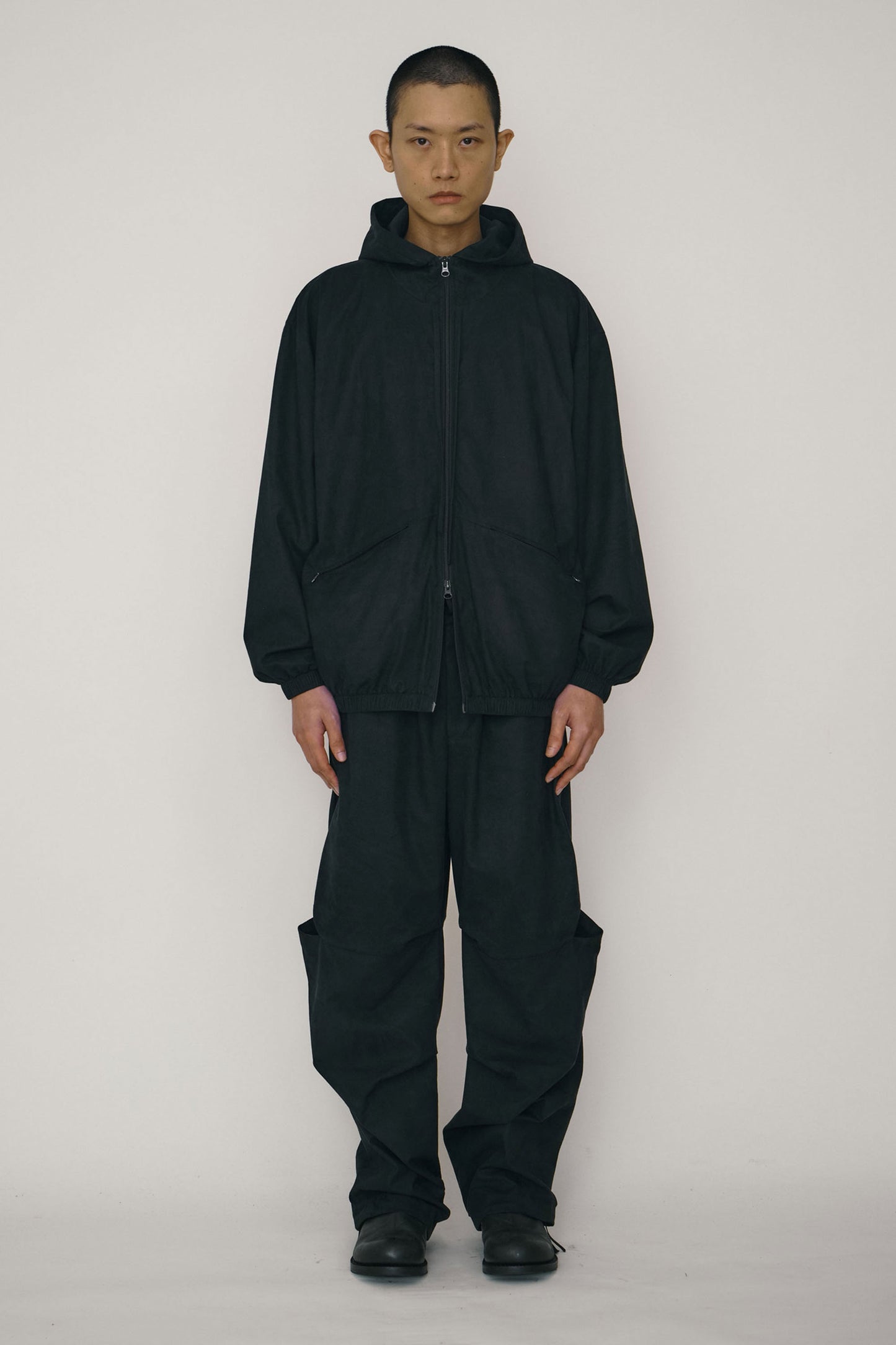 BLACK FAUX-SUEDE TUCK TROUSERS (MADE TO ORDER)