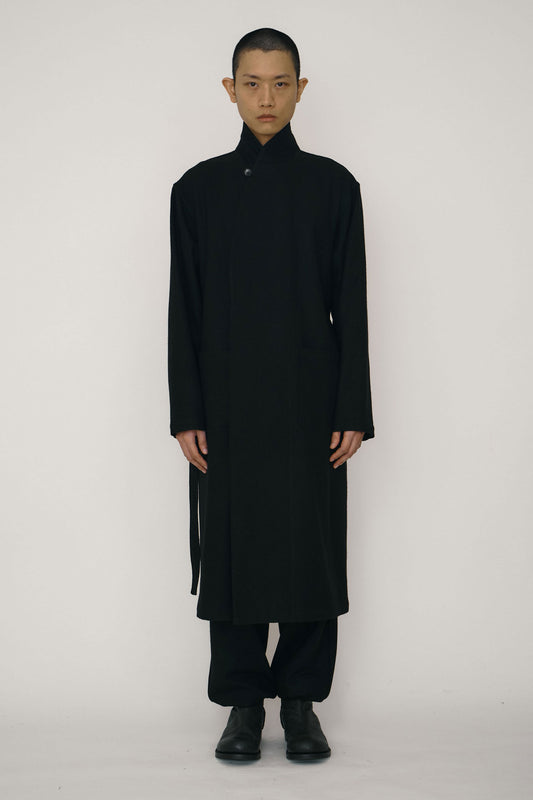 BLACK WOOL ROBE COAT