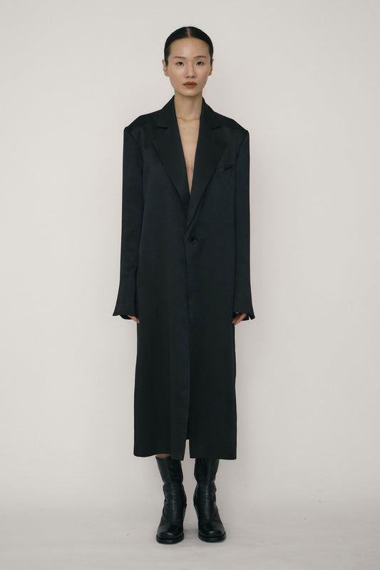 BLACK SATIN DESIGN LINE BLAZER COAT
