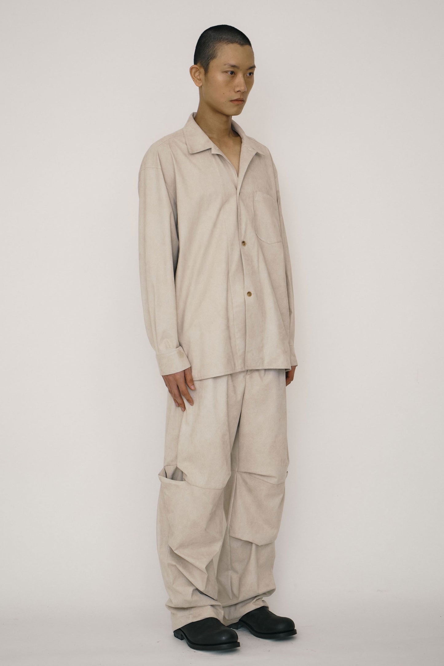 KHAKI FAUX-SUEDE LONG-SLEEVE SHIRT JACKET (MADE TO ORDER)