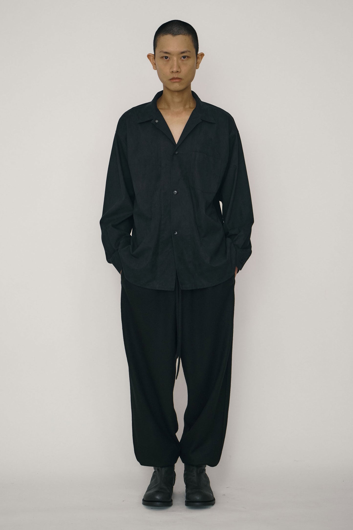 BLACK FAUX-SUEDE LONG-SLEEVE SHIRT JACKET (MADE TO ORDER)