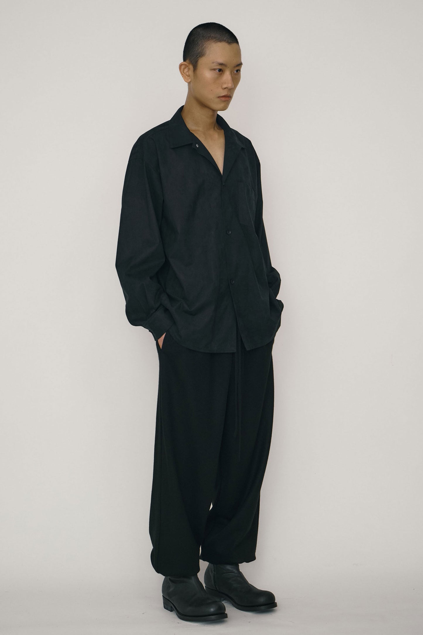 BLACK FAUX-SUEDE LONG-SLEEVE SHIRT JACKET (MADE TO ORDER)