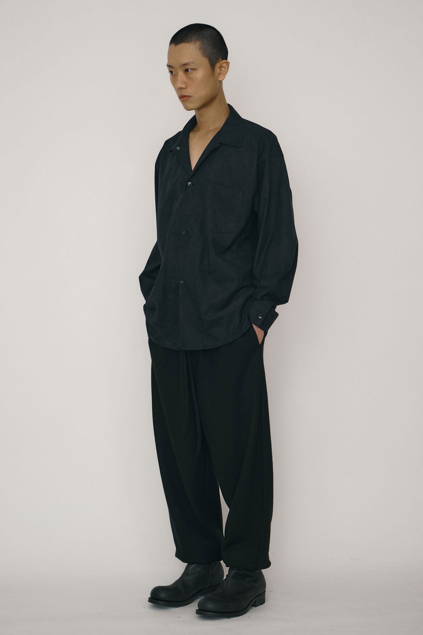 BLACK FAUX-SUEDE LONG-SLEEVE SHIRT JACKET (MADE TO ORDER)