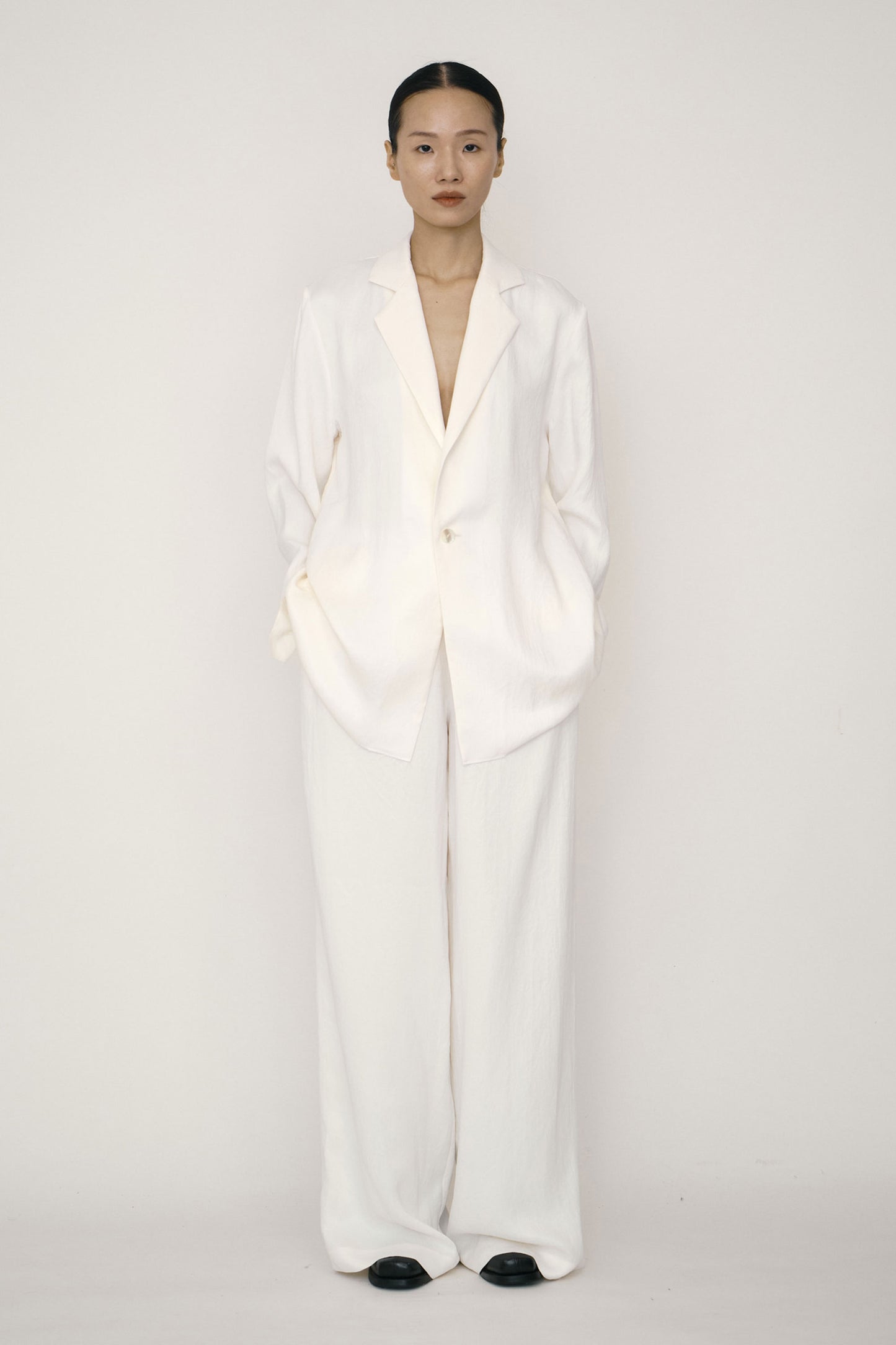 WHITE SATIN WIDE PANTS