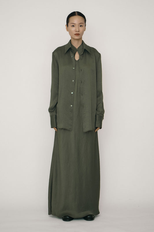 GREEN SATIN RAW EDGE SHIRT