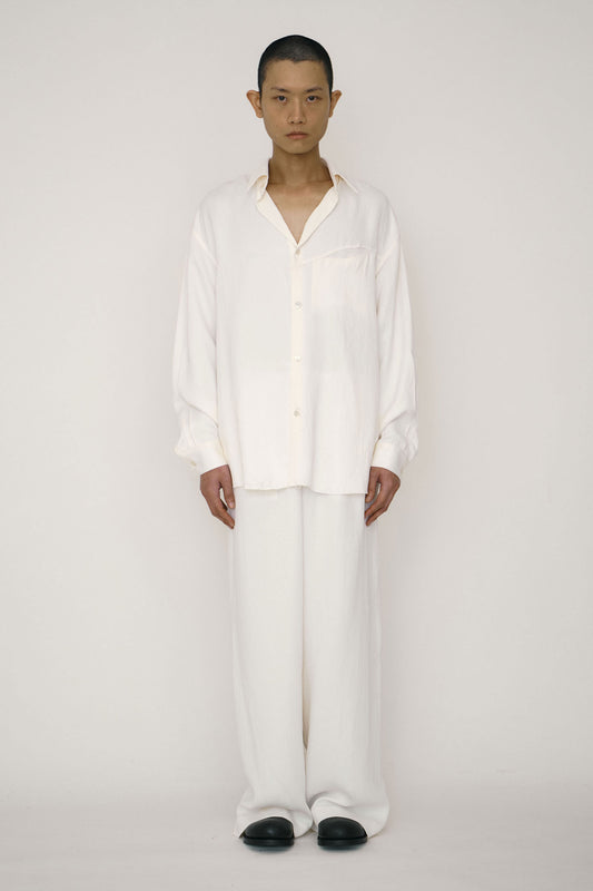 WHITE SATIN CHEST DIAGONAL POCKET SHIRT