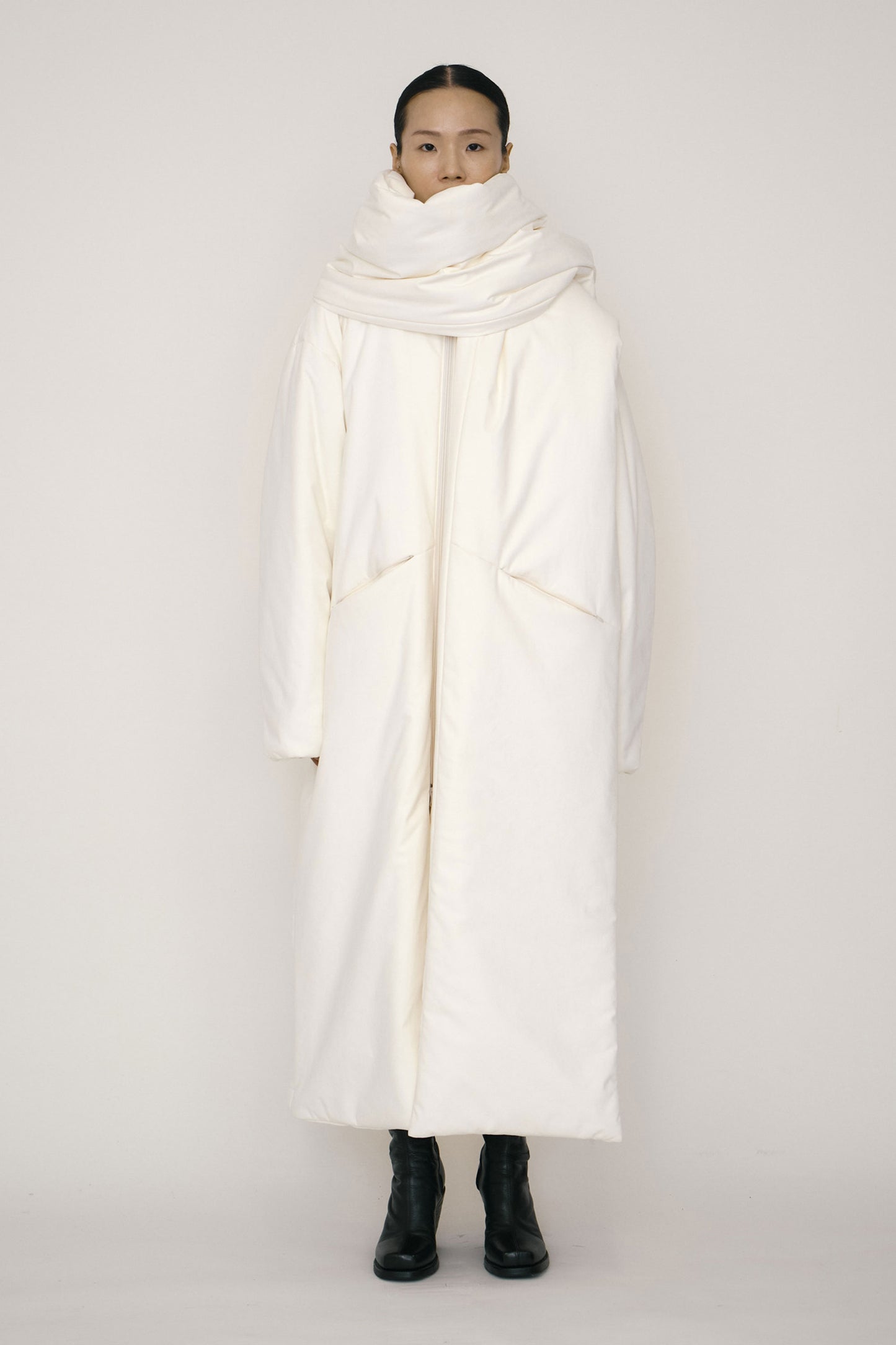 WHITE FAUX-SUEDE PADDED MAXI SCARF