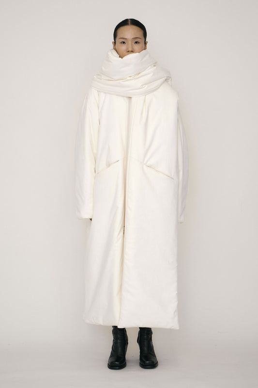 WHITE FAUX-SUEDE PADDED MAXI SCARF