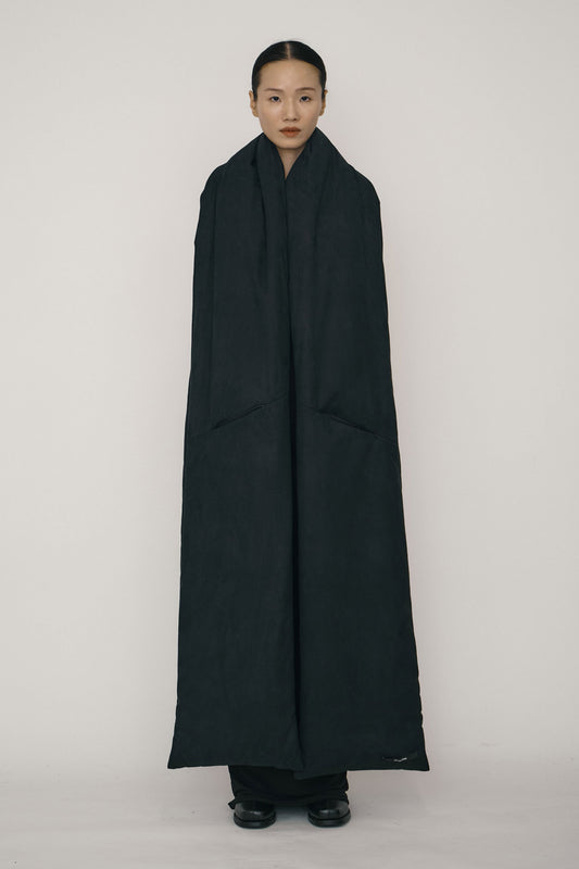 BLACK FAUX-SUEDE PADDED MAXI SCARF