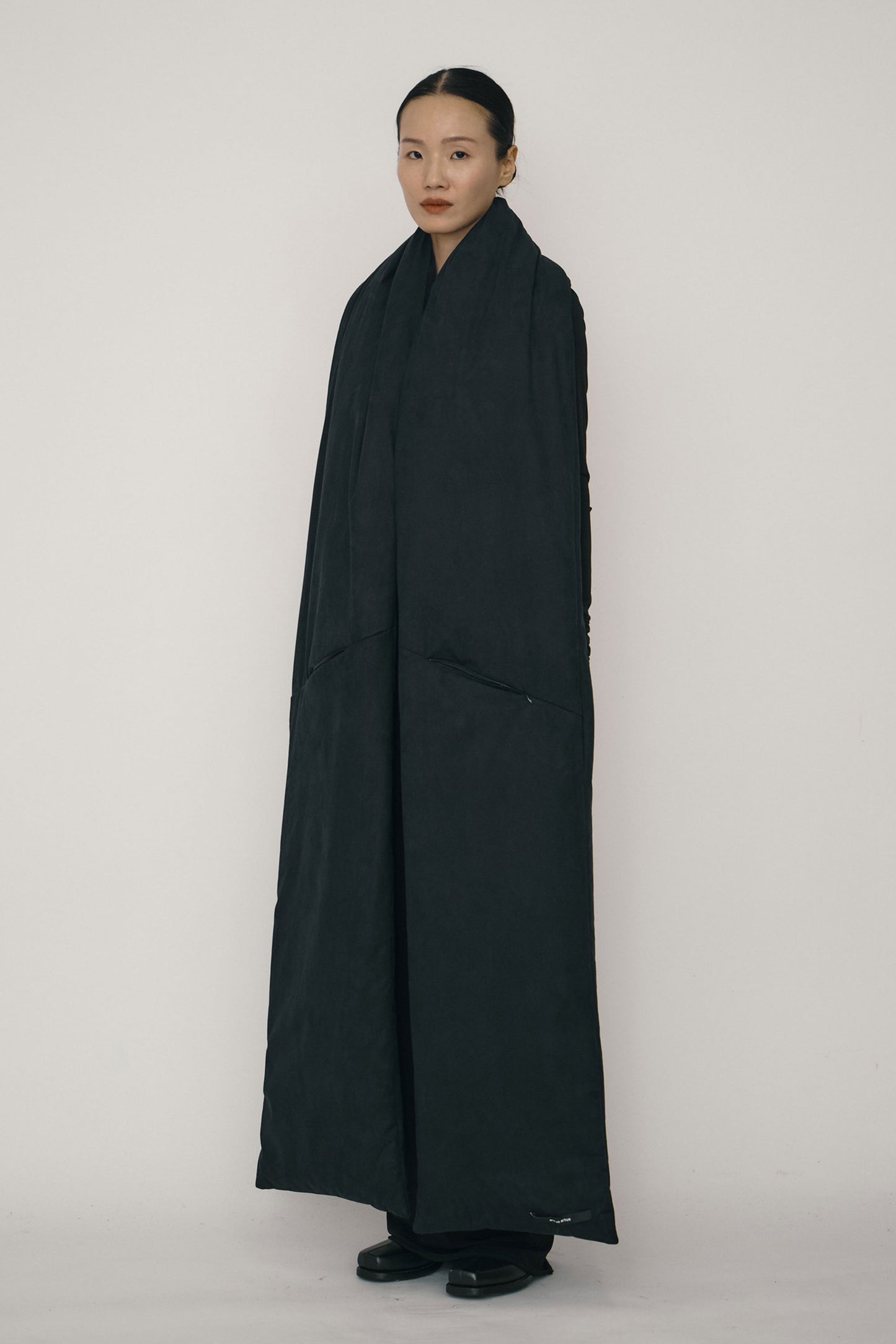 BLACK FAUX-SUEDE PADDED MAXI SCARF