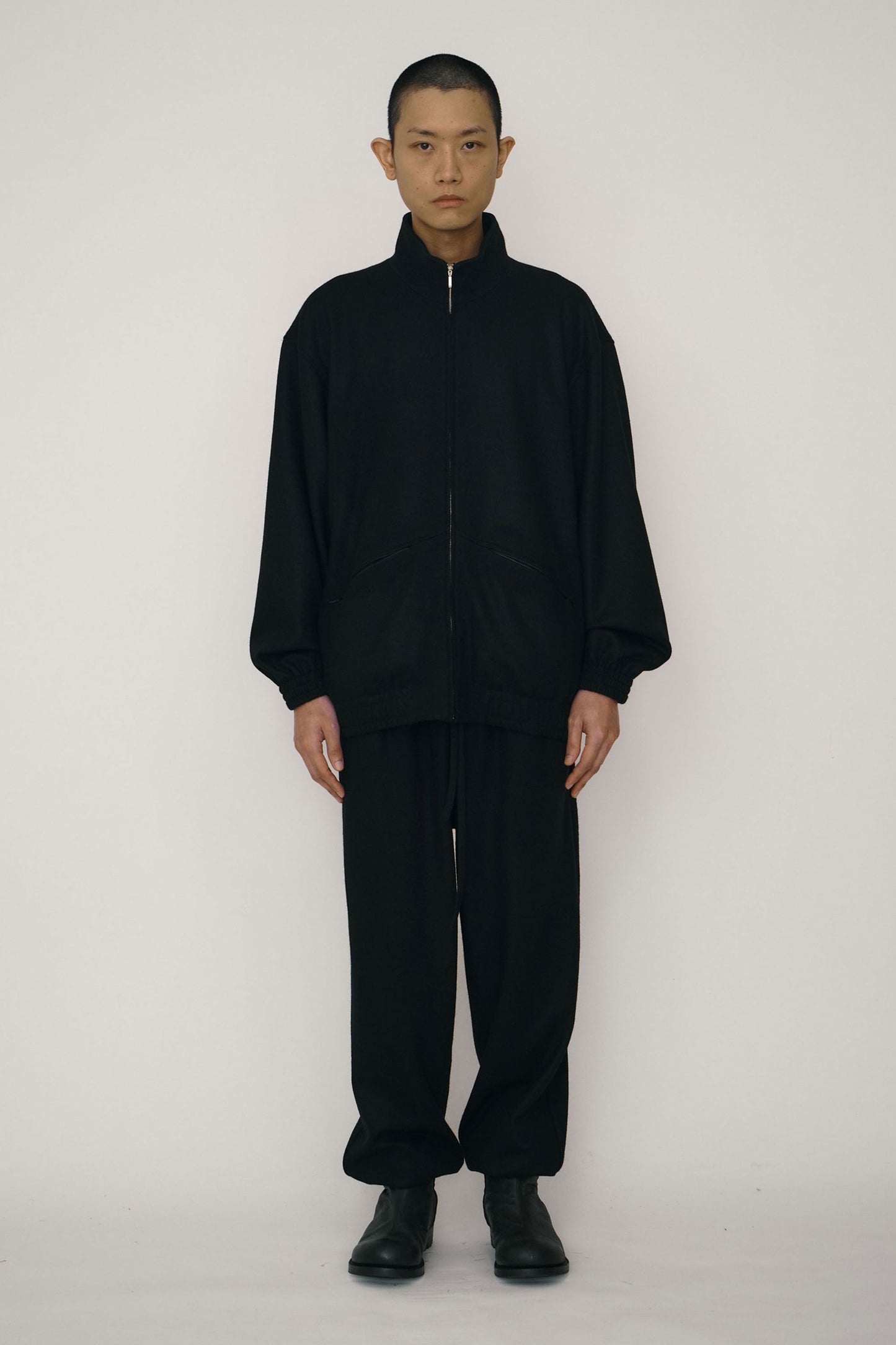 BLACK KNIT WOOL TRACK PANTS