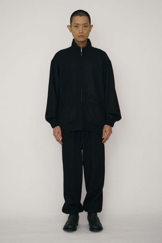 BLACK KNIT WOOL TRACK PANTS