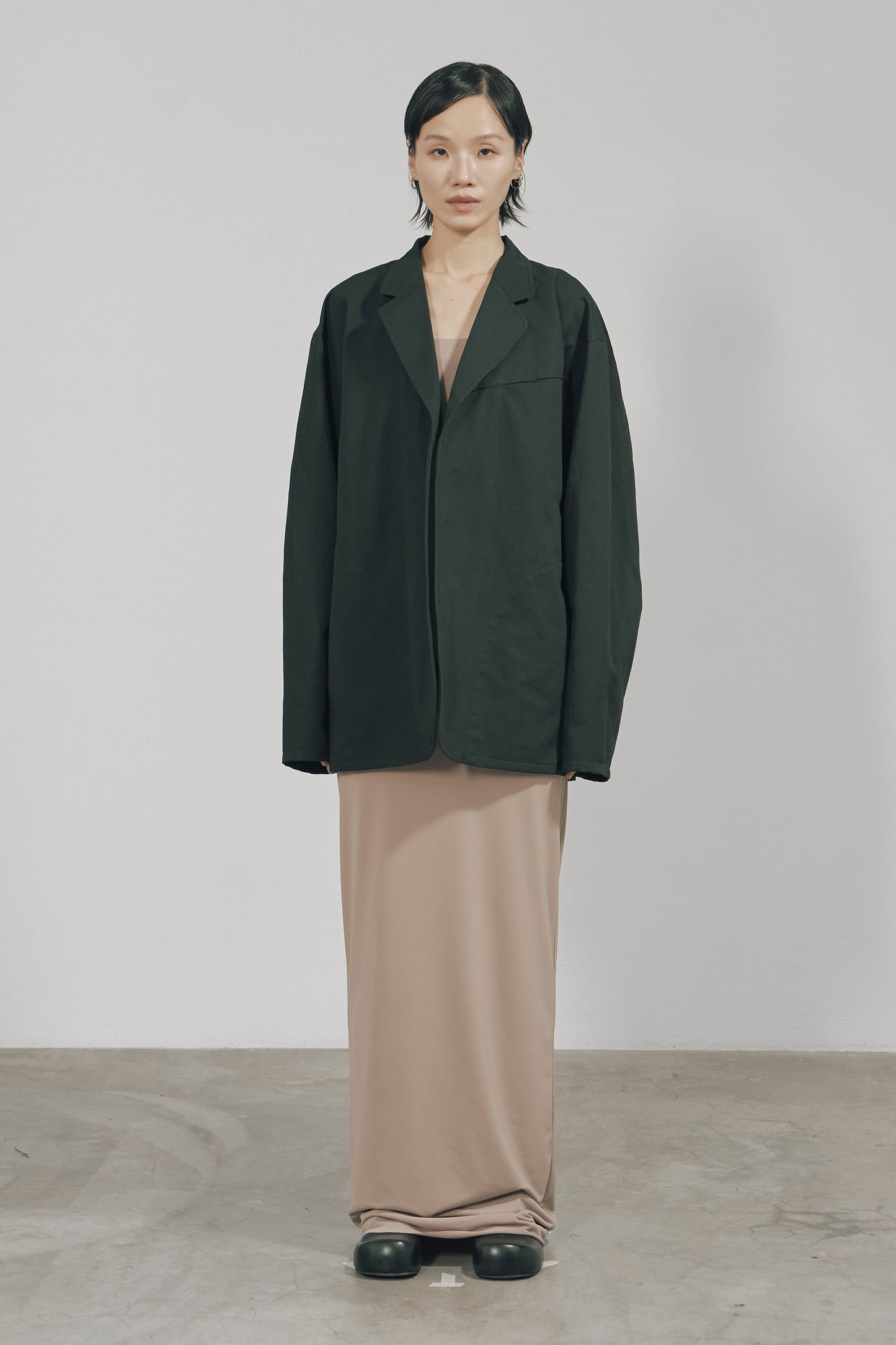 BLACK COTTON TWILL SNAP-FRONT JACKET