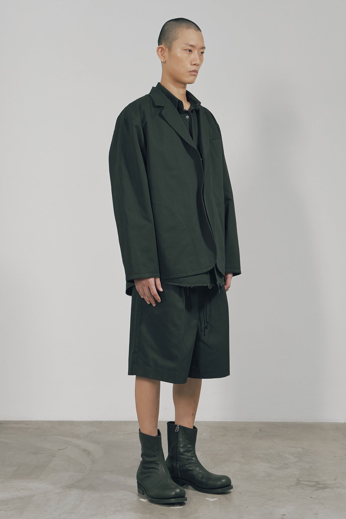 BLACK COTTON TWILL SNAP-FRONT JACKET