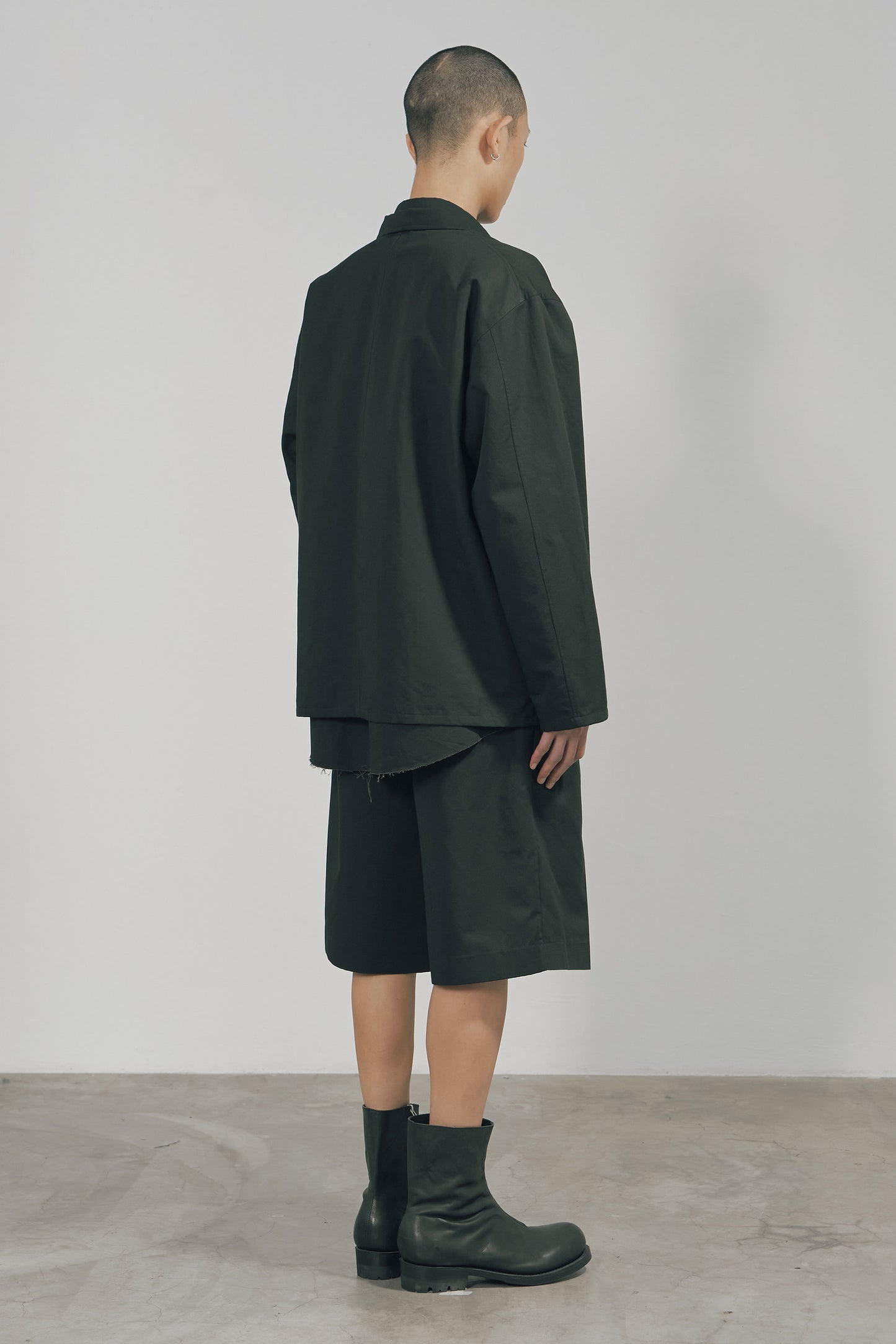 BLACK COTTON TWILL SNAP-FRONT JACKET