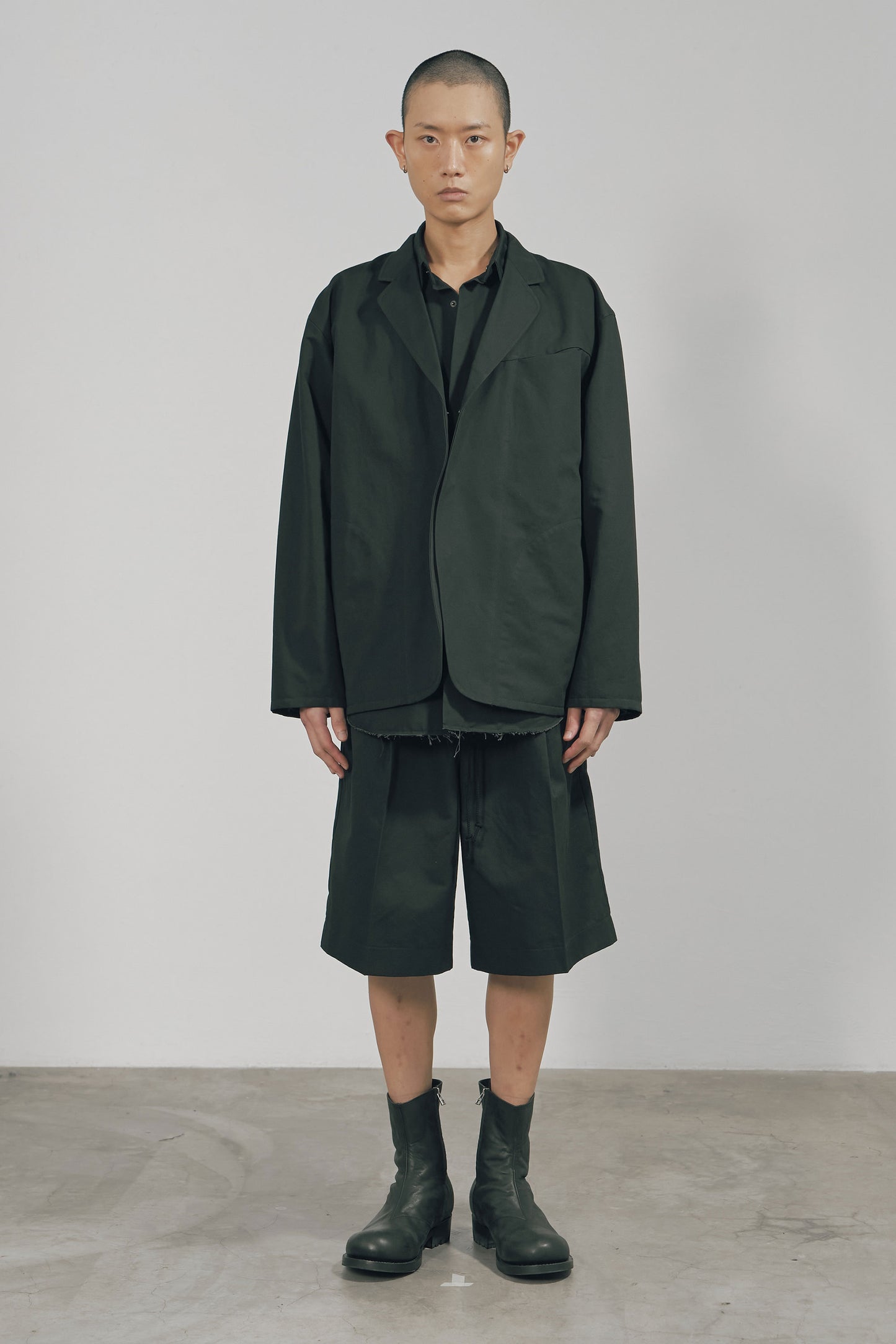BLACK COTTON TWILL SNAP-FRONT JACKET