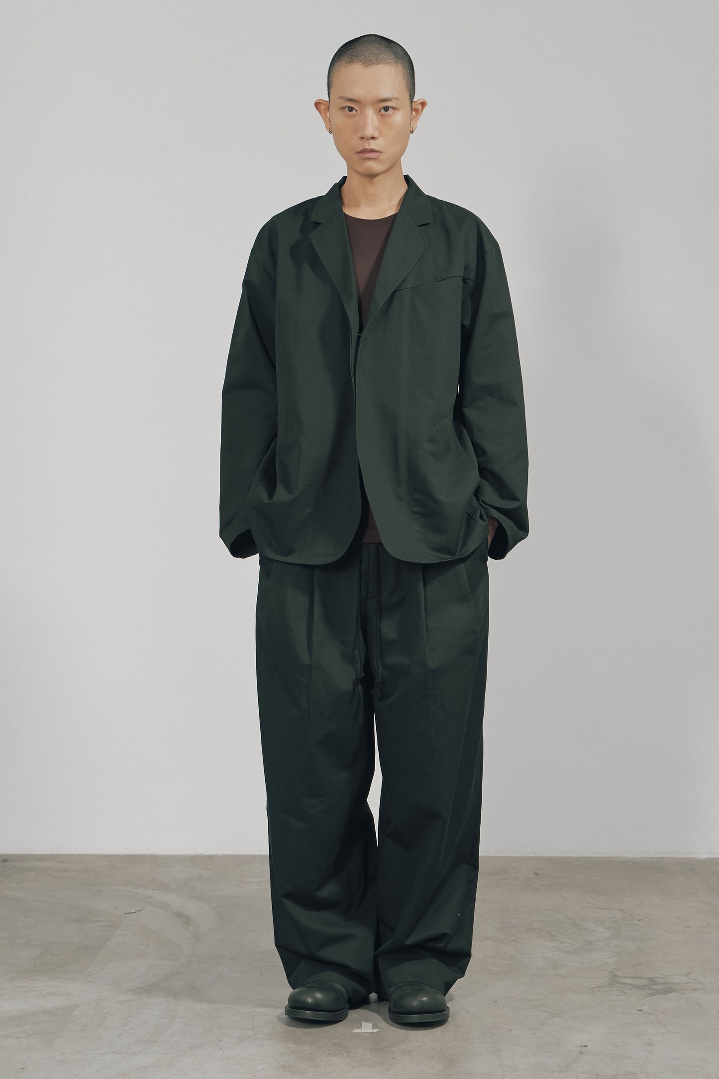 BLACK COTTON TWILL DOUBLE PLEATED TROUSERS