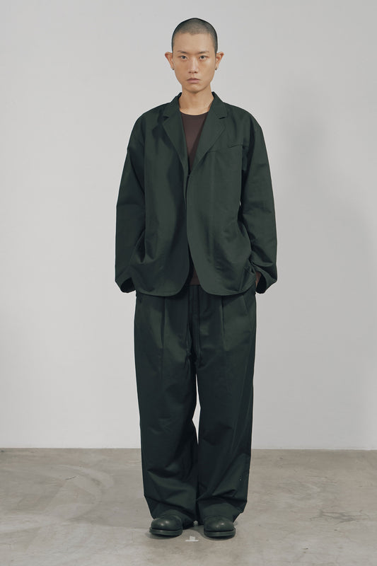 BLACK COTTON TWILL DOUBLE PLEATED TROUSERS