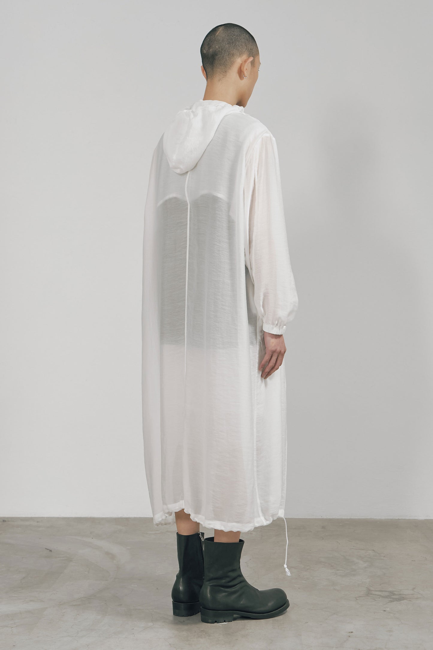 WHITE SEMI-SHEER TENCEL HOODED COAT (MADE TO ORDER)