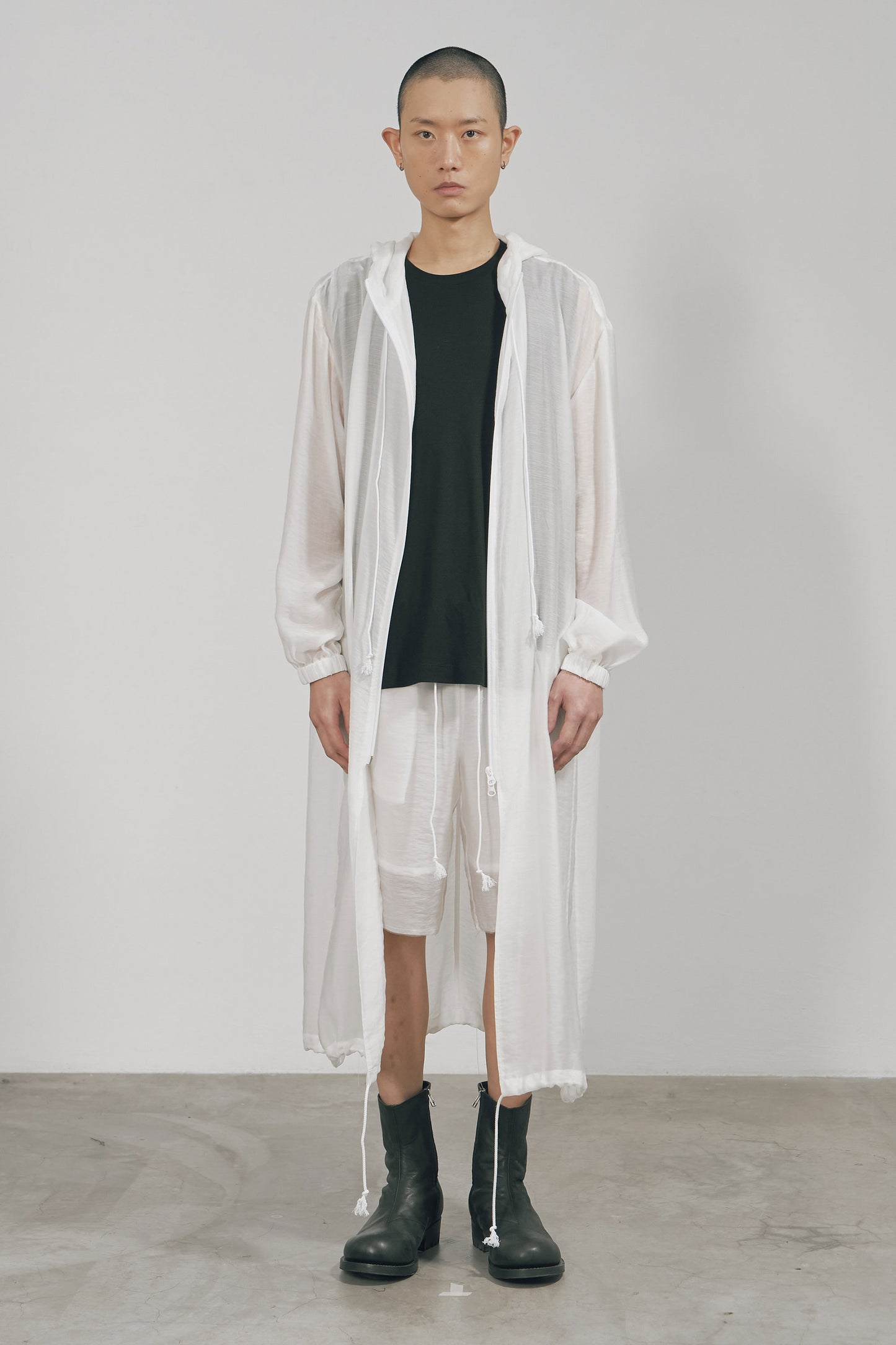 WHITE SEMI-SHEER TENCEL HOODED COAT (MADE TO ORDER)