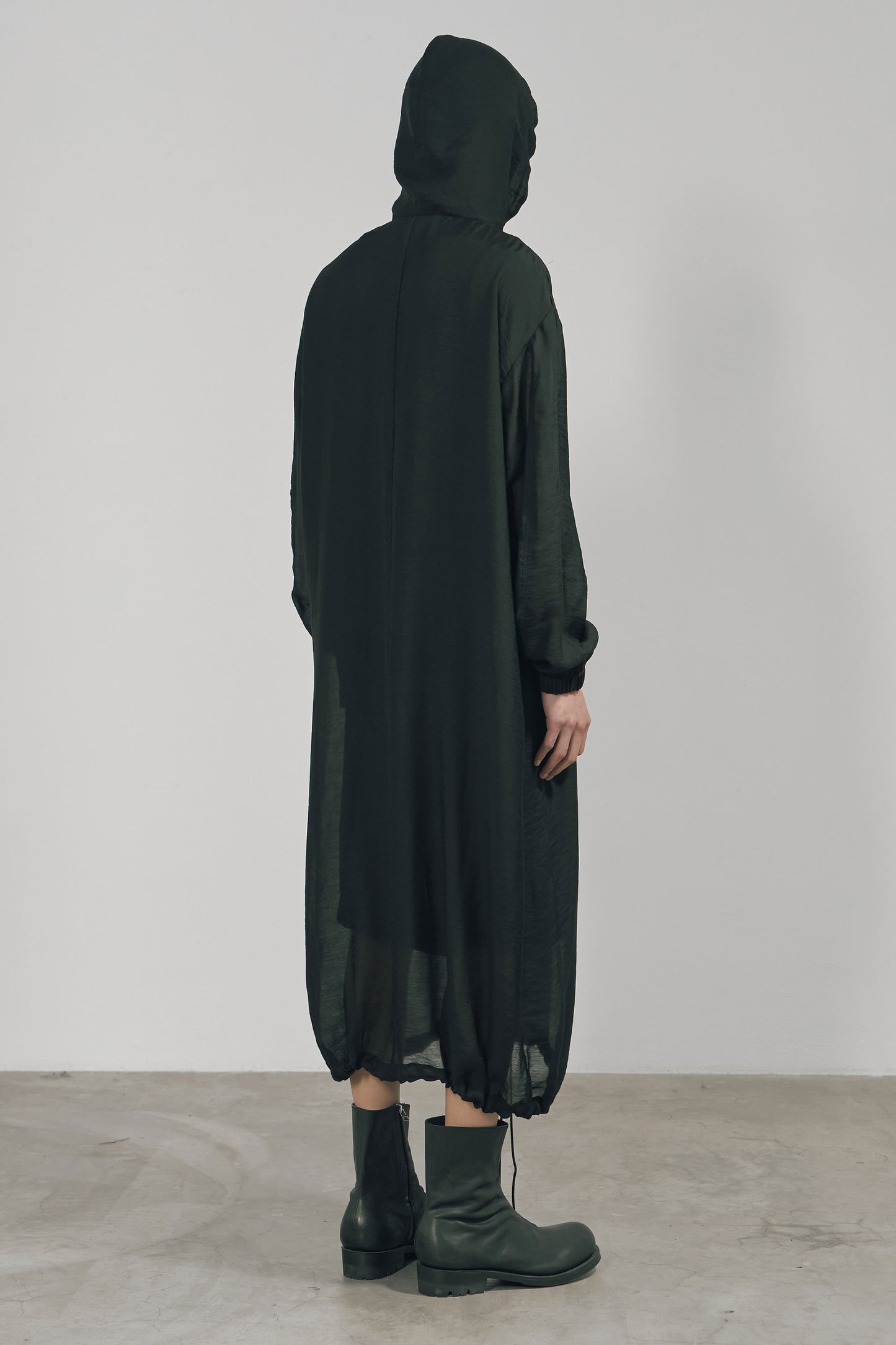 BLACK SEMI-SHEER TENCEL HOODED COAT (MADE TO ORDER)