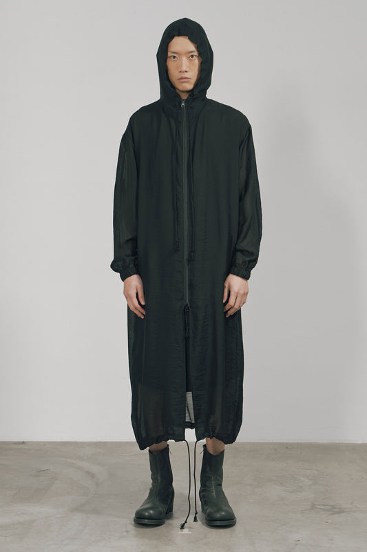 BLACK SEMI-SHEER TENCEL HOODED COAT (MADE TO ORDER)