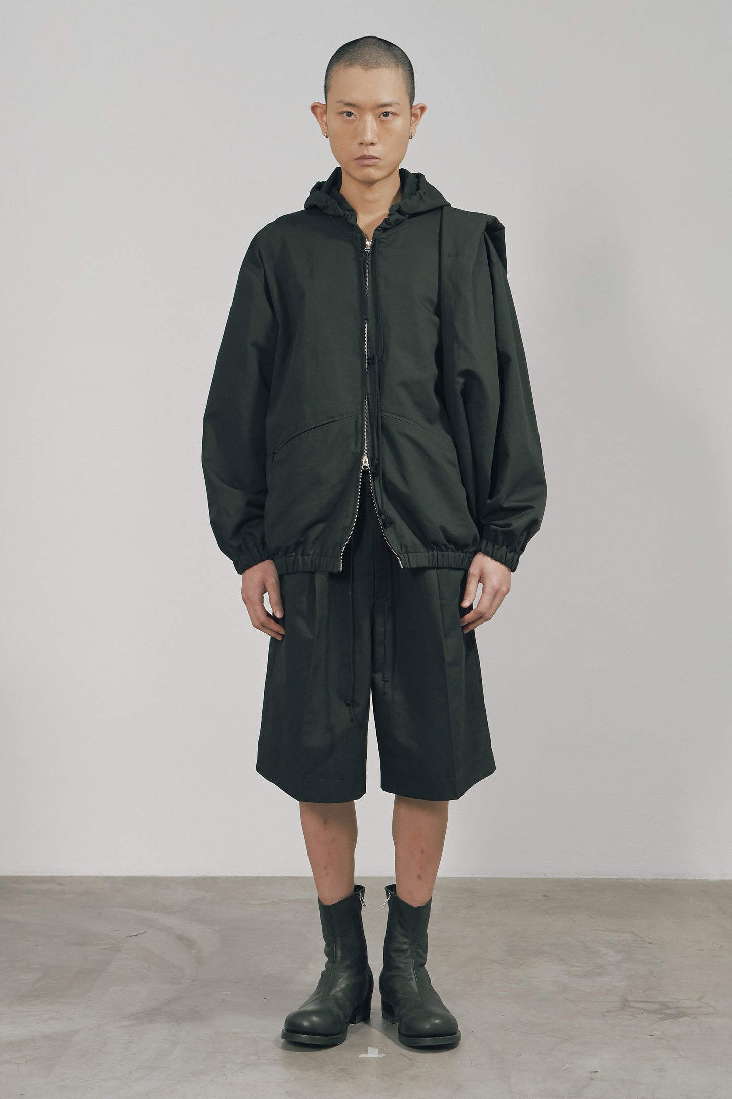 BLACK COTTON TWILL HOODED JACKET (MADE TO ORDER)