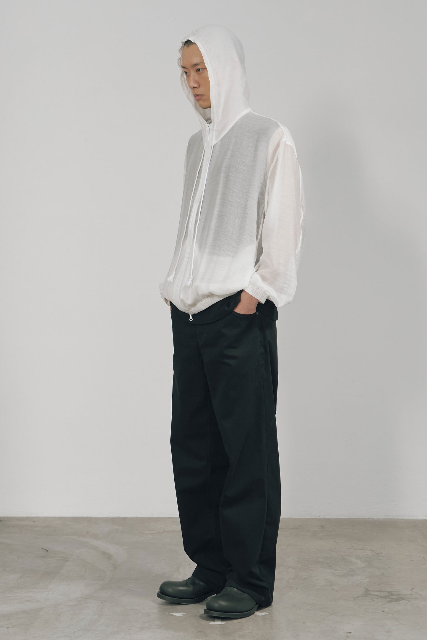 WHITE SEMI-SHEER TENCEL HOODED JACKET (MADE TO ORDER)