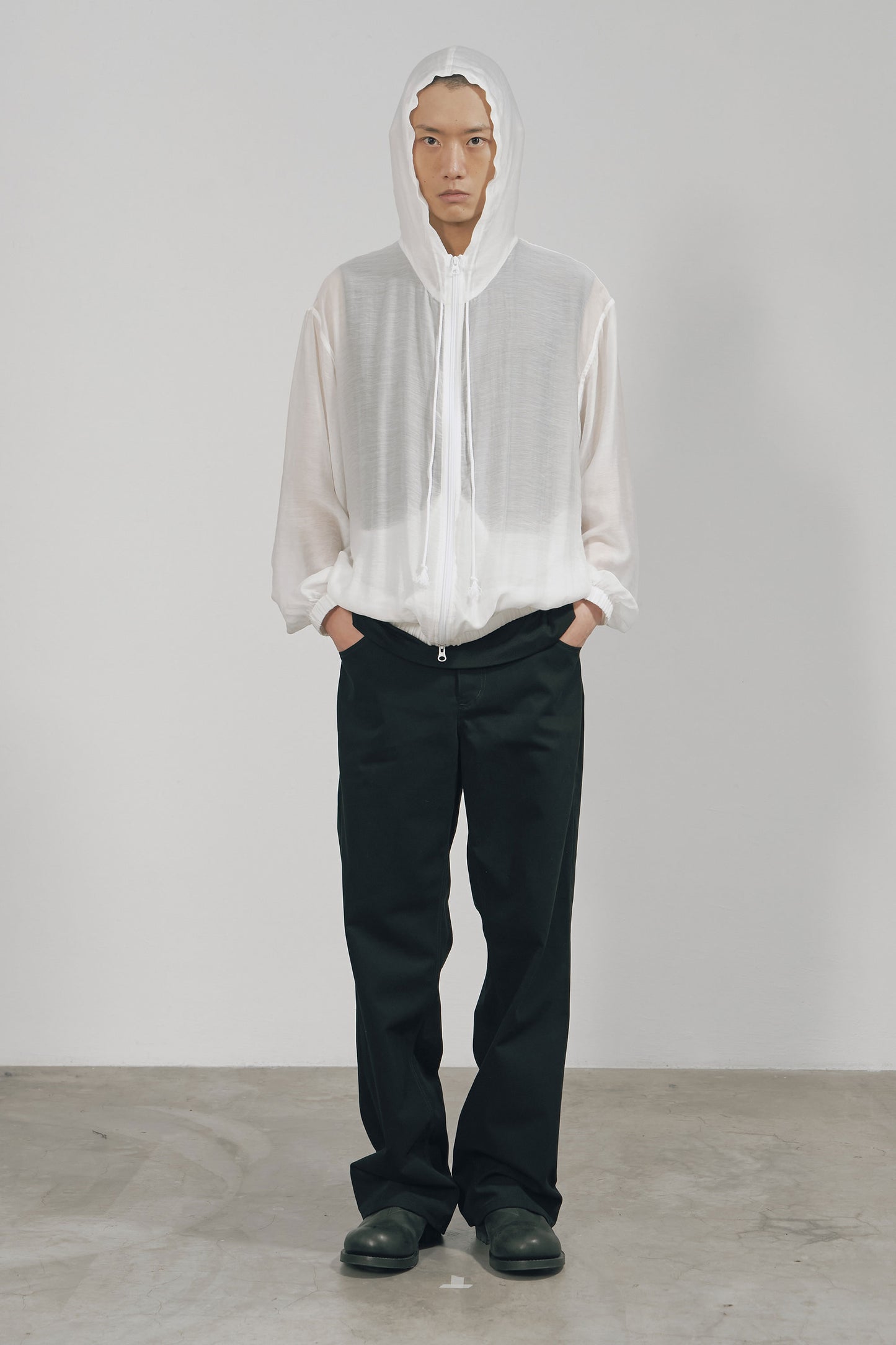 WHITE SEMI-SHEER TENCEL HOODED JACKET (MADE TO ORDER)