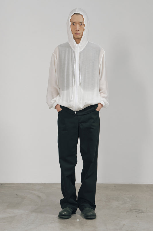 WHITE SEMI-SHEER TENCEL HOODED JACKET (MADE TO ORDER)