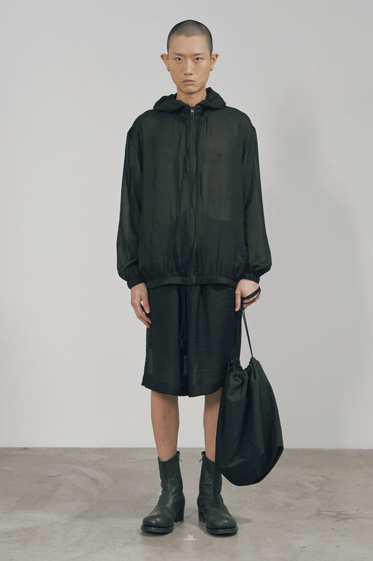BLACK SEMI-SHEER TENCEL HOODED JACKET (MADE TO ORDER)