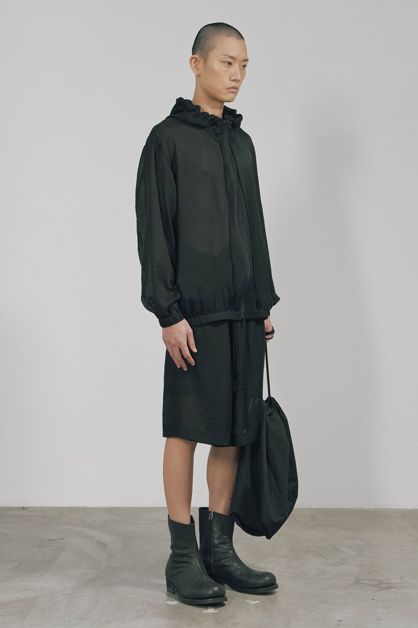 BLACK SEMI-SHEER TENCEL HOODED JACKET (MADE TO ORDER)