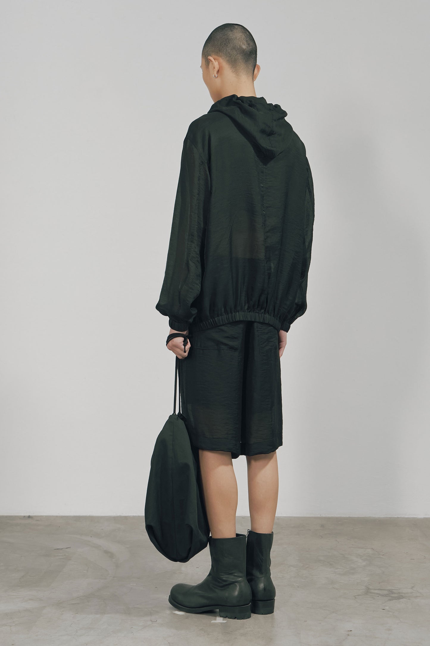 BLACK SEMI-SHEER TENCEL HOODED JACKET (MADE TO ORDER)